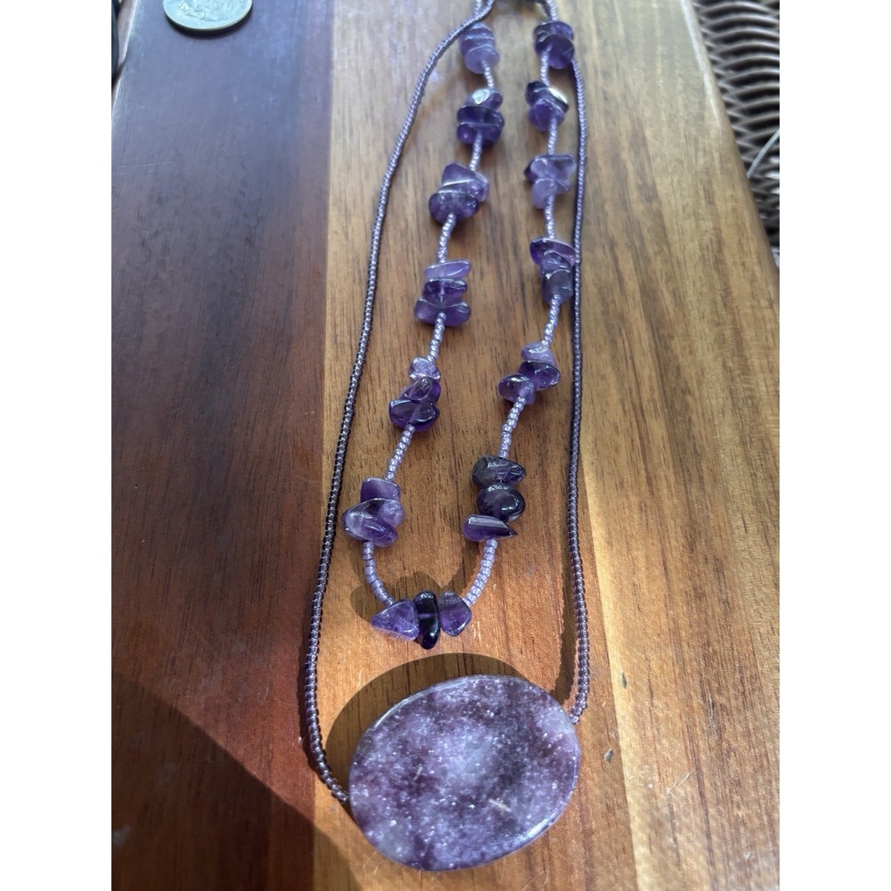 Double Strand Amethyst Nugget Beads And Disc 18" Necklace - Vintage